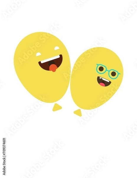 Fototapeta Cartoon Balloons with Happy Faces on Isolated Background