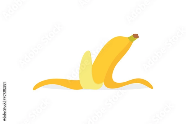 Fototapeta Banana peel isolated on white background. design theme of littering. flat style design. vector illustration