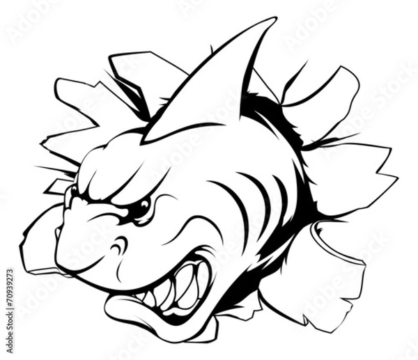 Fototapeta Shark head coming through wall