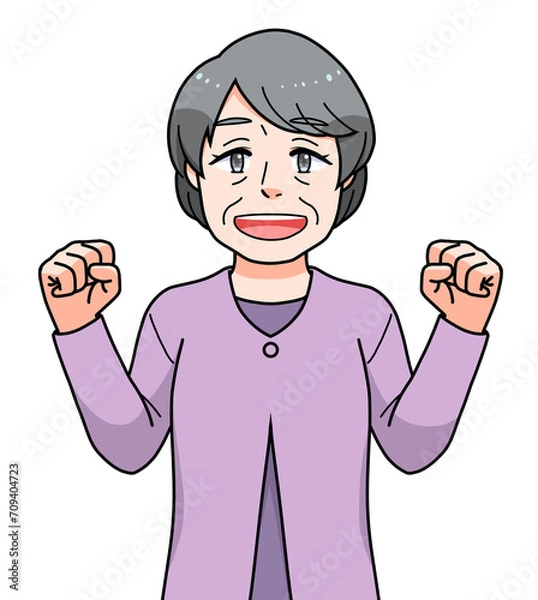 Obraz ガッツポーズのシニアの女性