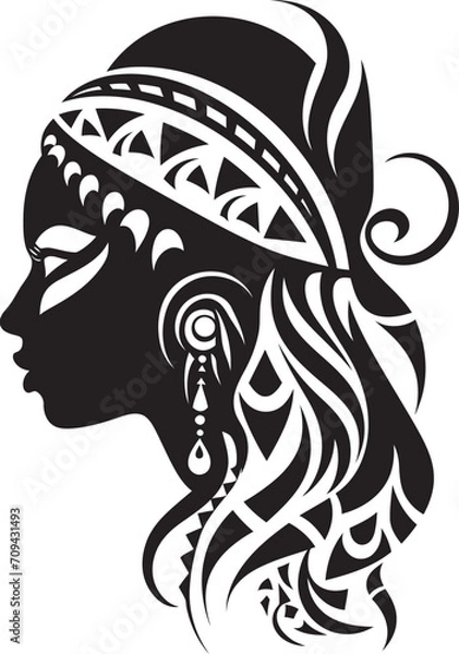 Fototapeta Soulful Symmetry Ethnic Woman Glyph in Black Cultural Radiance Tribal Woman Icon in Black Logo