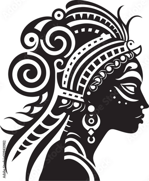 Obraz Eternal Echoes Tribal Woman Icon in Black Logo Mystic Femme Black Logo for Ethnic Woman Face