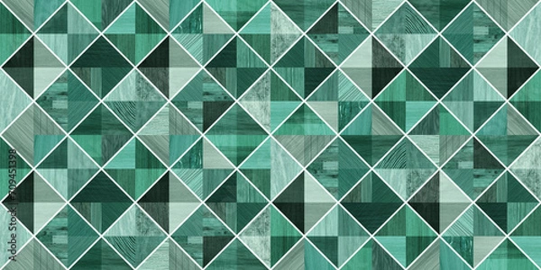 Fototapeta Seamless abstract green corlor pattern decorative wood textured geometric mosaic background design. 

