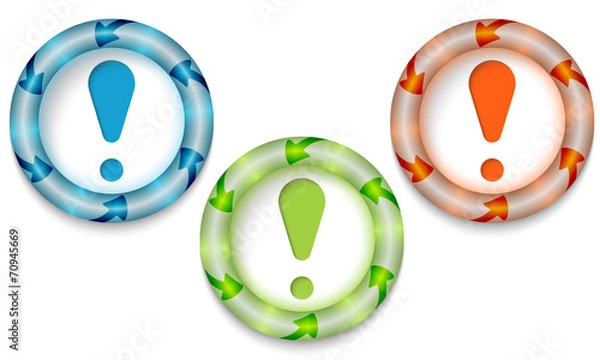 Obraz Three frames with color back light and exclamation mark