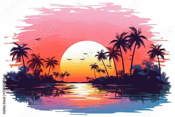 Obraz Tropical beach sunset with palm trees