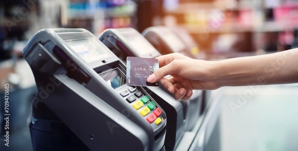 Obraz paying with card in supermarket, Card Skimming IT Security Measures