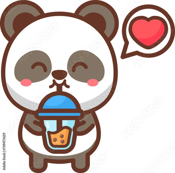Obraz Cute panda loves drink bubble tea cartoon illustration