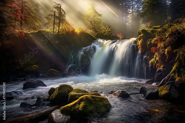 Fototapeta waterfall in rainbow