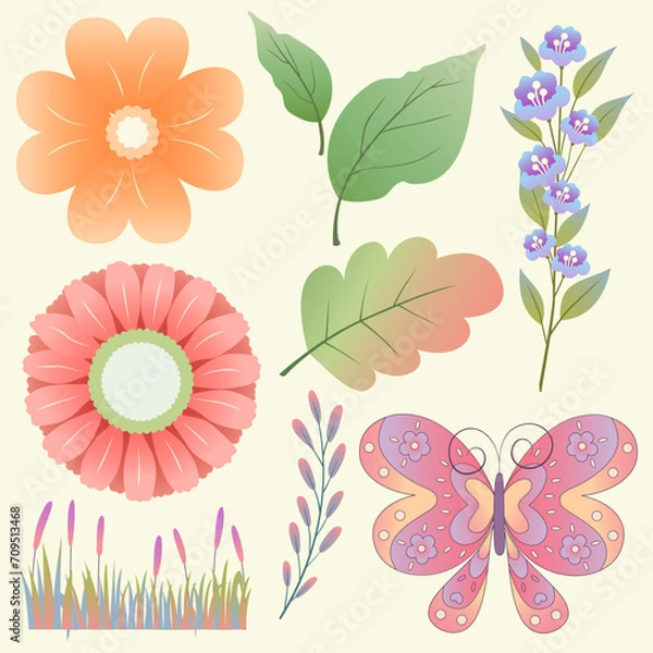 Obraz Vector set of multicolored clipart flowers and bouquets.