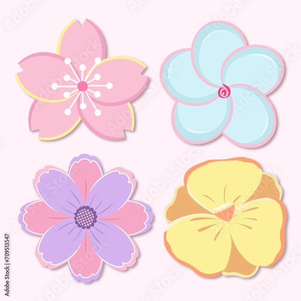 Obraz Vector set of multicolored clipart flowers and bouquets.