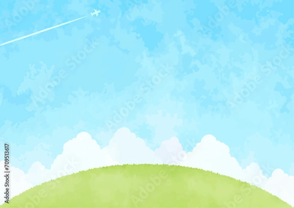 Fototapeta のどかな丘と青空の風景イラスト