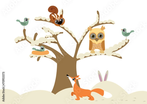 Fototapeta drzewo sowy zima