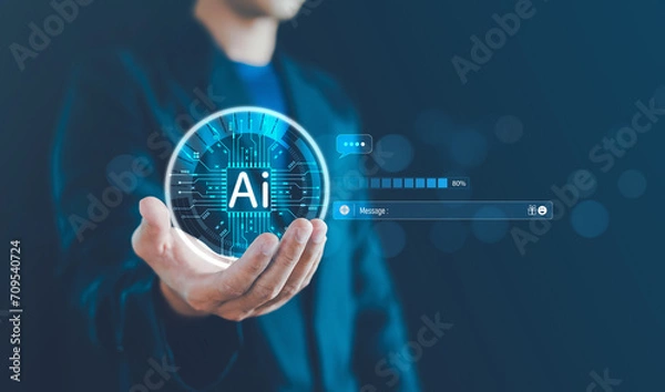 Fototapeta AI, Artificial Intelligence, Digital technology smart robot AI, Chatbot Chat with AI, Artificial intelligence command prompt for generates, Futuristic technology transformation, Assistant, Business.