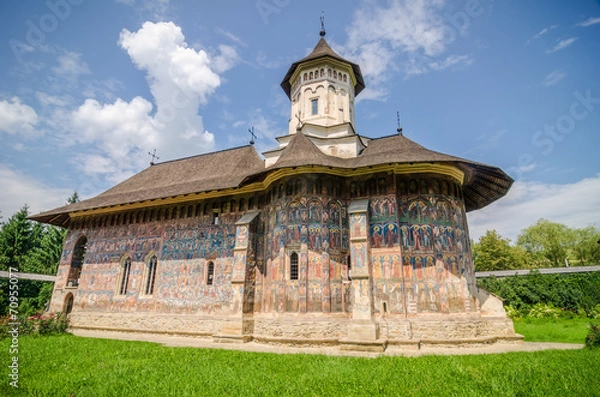 Obraz Humorului Monastery with a historic painting Moldavia Romania