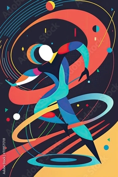 Fototapeta Silhouette of expressive man dancing modern dance styles. Dancers colorful flat style art.