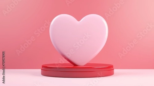 Fototapeta Pink empty podium with hearts on pastel background, Ai Generated