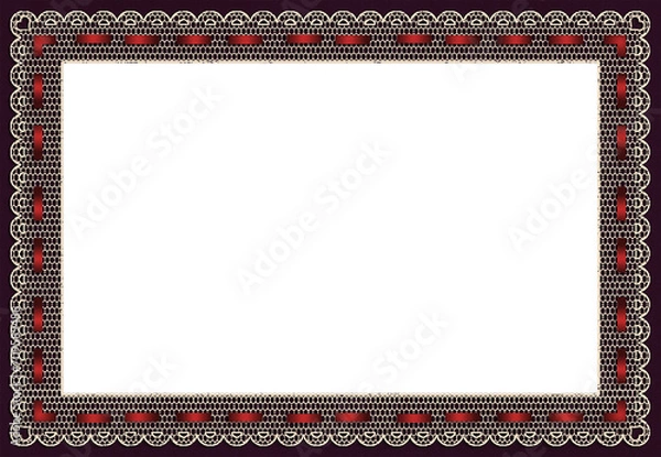Fototapeta バレンタインカード｜レース｜リボンの縁取り｜フォトフレーム