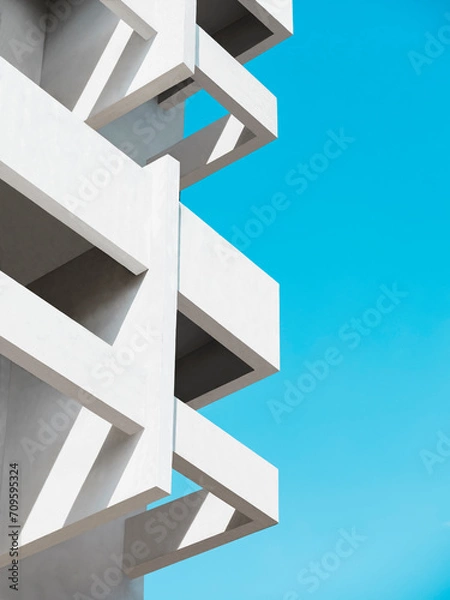 Fototapeta Architecture details building exterior White Cement geometric wall structure shade shadow lighting