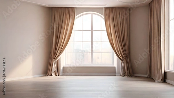 Fototapeta Interior of empty room with curtains. 3d render.