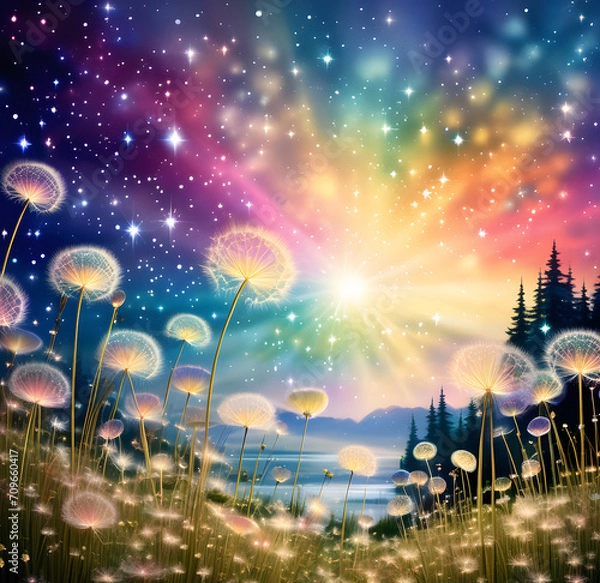 Obraz 다양한 빛깔의 하늘, 신비한 하늘, 민들레, 신비로운 하늘, 우주, 풍경, 경치