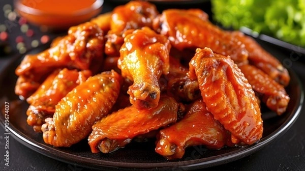 Obraz A delicious plate of chicken wings served with a side of broccoli. Perfect for a satisfying meal