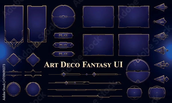 Fototapeta Zestaw elementów nowoczesnych interfejsu użytkownika Art Deco. Fantasy Magic Hud z nagrodami. Szablon dla interfejsu gry RPG. Ilustracja wektorowa EPS10