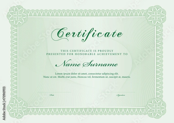 Fototapeta Green certificate template