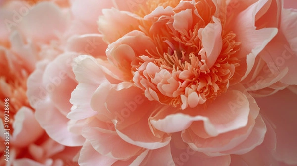 Obraz Capture the intricate beauty of peonies in the enchanting Peach Fuzz, the color of the year 2024, through a close-up macro lens.