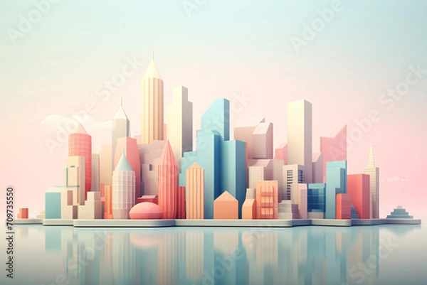 Fototapeta Futuristic Minimal Cityscape Geometric with Pastel Color