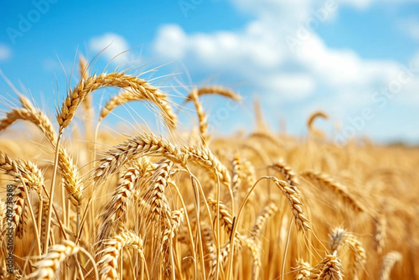 Fototapeta A golden wheat field on a sunny day
