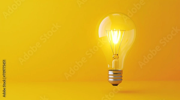 Fototapeta Light bulb floating on yellow background