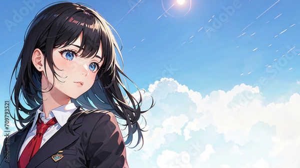 Obraz 青空と制服を着た女の子　イラスト｜Generative AI