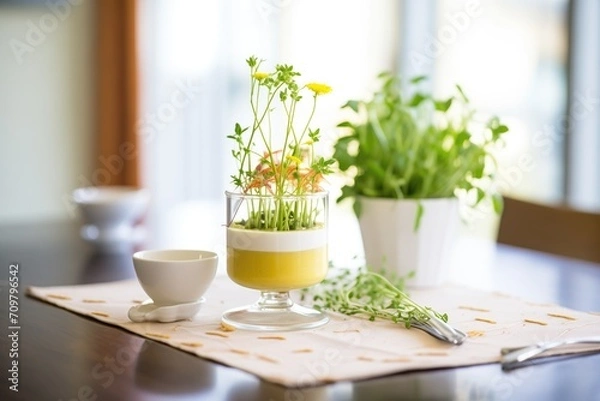 Fototapeta elegant bisque presentation with microgreens