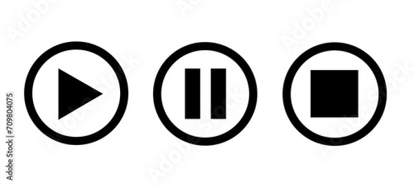 Fototapeta set of media player icons. play, pause and stop icons
