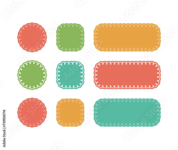 Obraz くるくるループした線の可愛いフレームのベクター素材セット