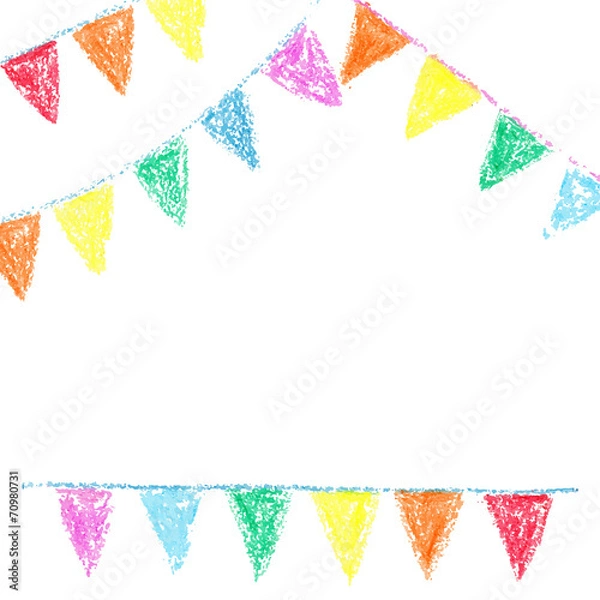 Obraz Wax crayon party bunting, isolated on white background