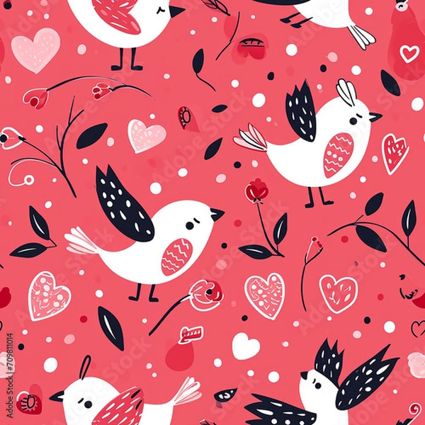 Obraz Valentines Day Seamless Pattern with Romantic Hearts and Love Elements