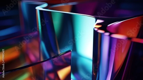 Fototapeta Colorful glass 3d object. Abstract glass wallpaper. Colorful background with glass geometric shapes.