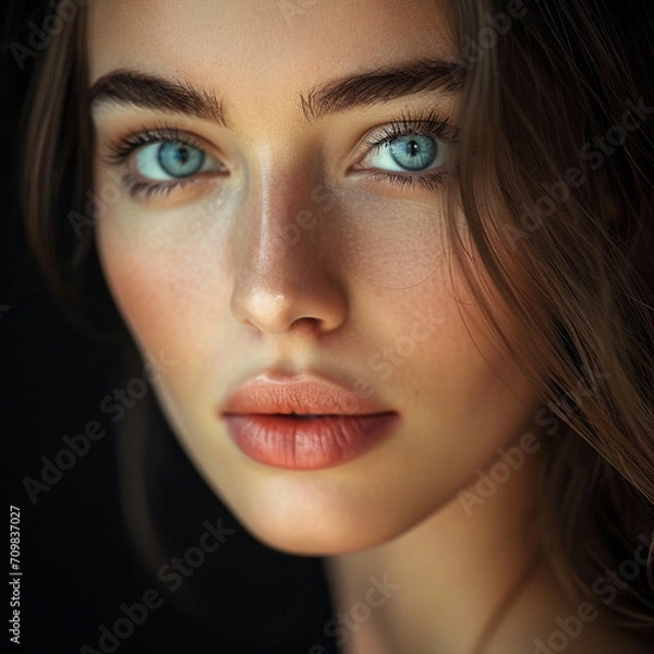 Fototapeta Young attractive woman looking on camera over black background, ai technology