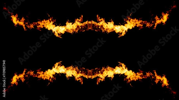 Obraz Copy space between two fire shapes, flame frame isolated on black