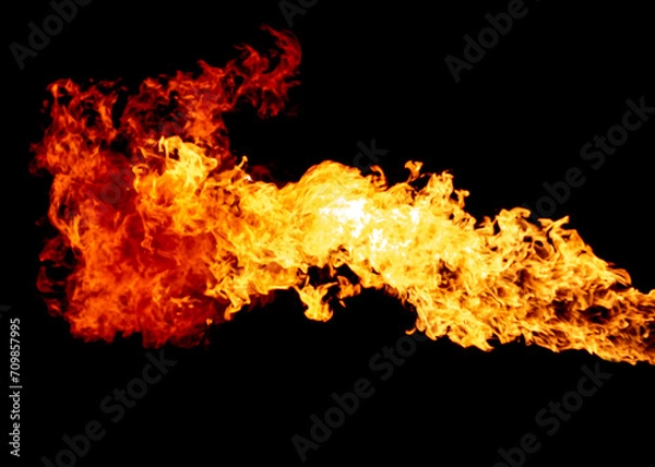 Obraz Breathing fire stream, flame isolated on black