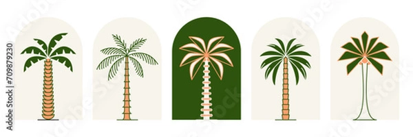 Obraz Palm tree thin line icon abstract design summer logo template modern minimal linear emblem for vacations rentals and travel services. Vector illustration