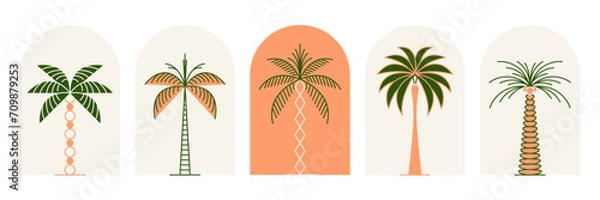 Obraz Palm tree thin line icon abstract design summer logo template modern minimal linear emblem for vacations rentals and travel services. Vector illustration