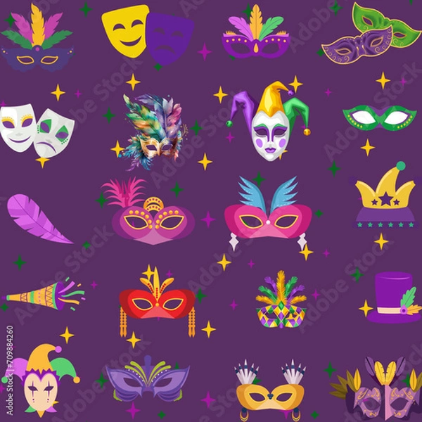 Fototapeta Masquerade Masks Mardi Gras Seamless Pattern Design