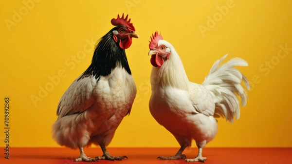 Fototapeta Hens on a yellow background 