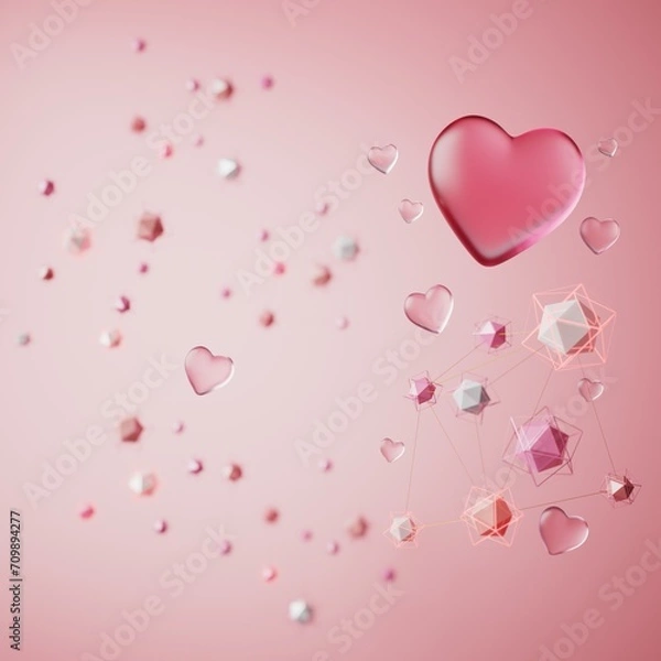Fototapeta Heart 3D object. 3D illustration. Valentine Celebration greeting concept. love symbol romantic. minimal geometric. card art imagination. advertising graphic rendering. reflection modern decoration.