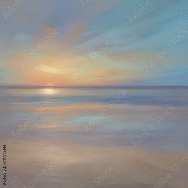 Fototapeta The beach at sunset. Pastel colors in impressionist style. Beach illustration. 