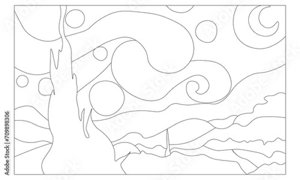 Fototapeta Starry Night out line vector.