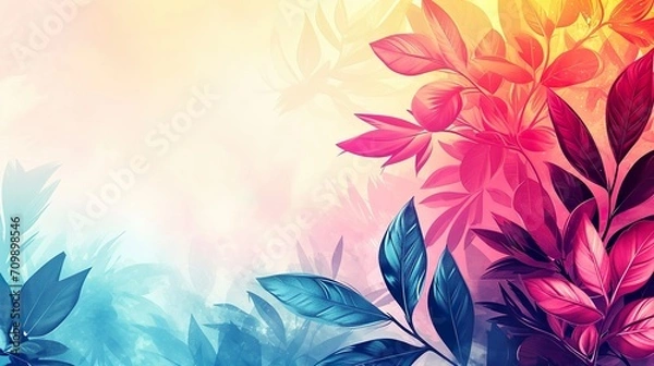 Fototapeta Fondo con temática de hojas y flores con espacio para texto. Ideal como felicitación, fiestas, celebraciones. Generado por IA.