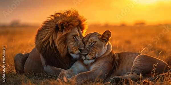 Fototapeta a couple of lions showing unity and love